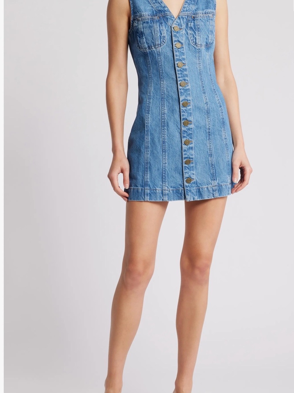 Frame Denim Light Blue Sleeveless Button-Front Mini Dress - 8